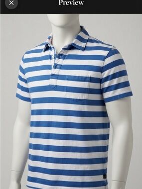 Relwen Men's Premium100% Cotton Blue & White Striped Polo Shirt